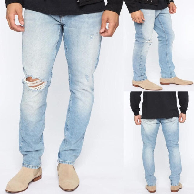 Fashion Men Skinny Jeans Stretchy Denim Slim Long Camouflage Pants Frayed Rip Bike Men Ripped Jeans 20 styles