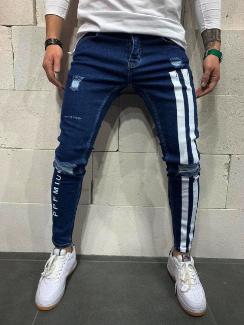 Fashion Men Skinny Jeans Stretchy Denim Slim Long Camouflage Pants Frayed Rip Bike Men Ripped Jeans 20 styles