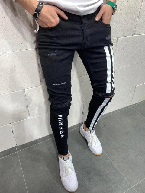 Fashion Men Skinny Jeans Stretchy Denim Slim Long Camouflage Pants Frayed Rip Bike Men Ripped Jeans 20 styles