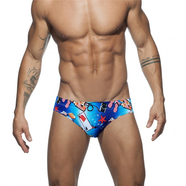 Push Pad swimwear Men Printing Bathing Suit Swimming Briefs Low Waist Swimsuit Summer Men's Swim Trunks Quick Drying Beachwear