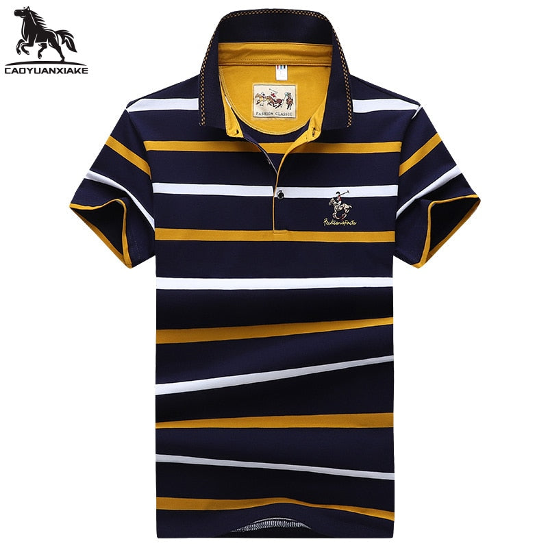 polo shirt men high quality mens polo shirt 95%cotton Short-sleeved embroidered stripes business casual mens polo shirt 3631