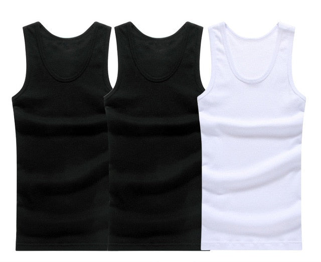 3pcs/lot Cotton Mens Underwear Sleeveless Tank Top Solid Muscle Vest Undershirts O-neck Gymclothing T-shirt men's vest