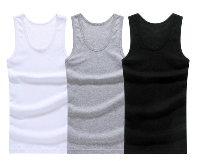 3pcs/lot Cotton Mens Underwear Sleeveless Tank Top Solid Muscle Vest Undershirts O-neck Gymclothing T-shirt men's vest