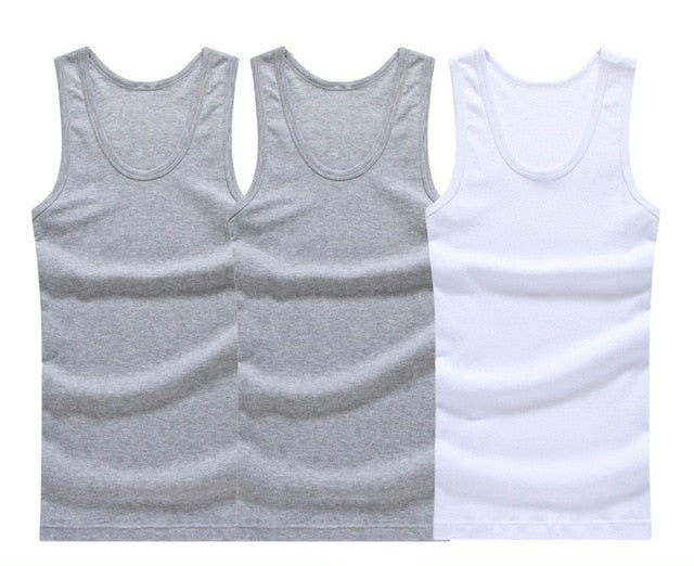 3pcs/lot Cotton Mens Underwear Sleeveless Tank Top Solid Muscle Vest Undershirts O-neck Gymclothing T-shirt men's vest