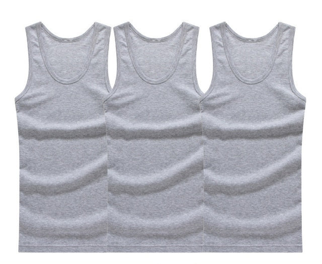 3pcs/lot Cotton Mens Underwear Sleeveless Tank Top Solid Muscle Vest Undershirts O-neck Gymclothing T-shirt men's vest