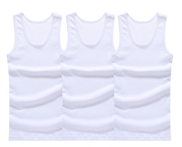 3pcs/lot Cotton Mens Underwear Sleeveless Tank Top Solid Muscle Vest Undershirts O-neck Gymclothing T-shirt men's vest