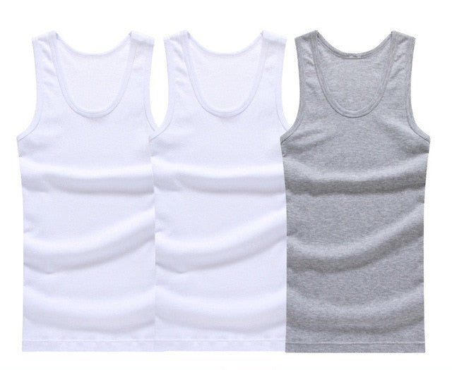3pcs/lot Cotton Mens Underwear Sleeveless Tank Top Solid Muscle Vest Undershirts O-neck Gymclothing T-shirt men's vest