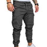 Casual Thin Breathable Tie Drawstring Long Pants Men Casual Solid Color Pockets Waist Drawstring Ankle Tied Skinny Cargo Pants