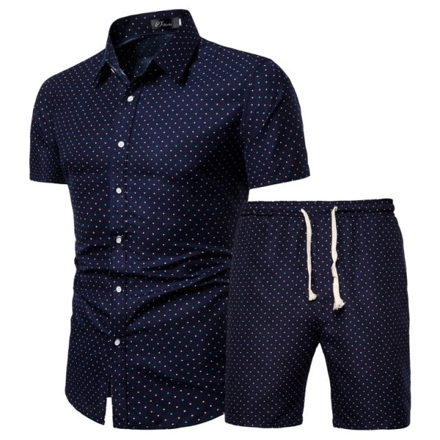 Summer New Men's Clothing Short-sleeved Printed Shirts Shorts 2 Piece Fashion Male Casual Beach Wear Clothes