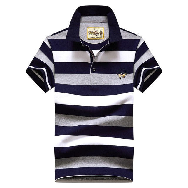 polo shirt men high quality mens polo shirt 95%cotton Short-sleeved embroidered stripes business casual mens polo shirt 3631