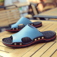 Genuine Cow Leather Slippers Couple Outdoor Non-slip Men Women Home Fashion Casual Single Shoes PVC Soft Soles Spring Summer
