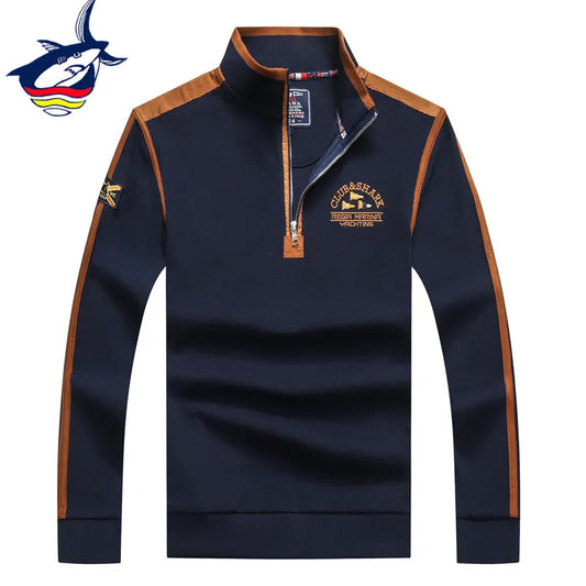 Tace & Shark Men Sweater Pullovers High Quality Embroidery Half Zipper Turtleneck Sweater Men Gift for Men