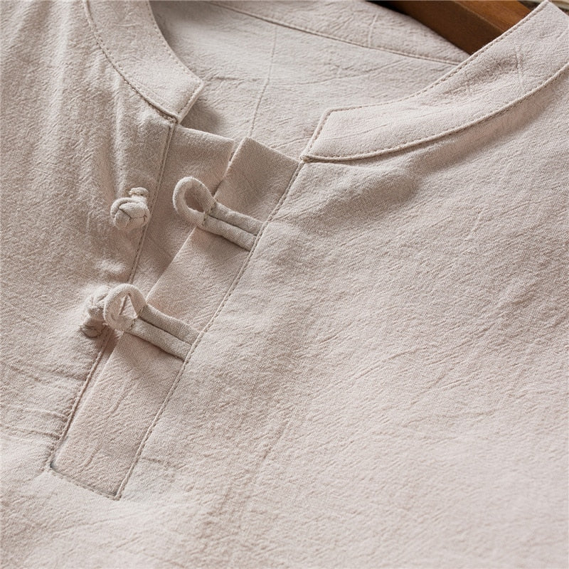 (Shirt + trousers) New Arrival Summer Style Men Cotton and Linen Shirts High Quality Fashion Casual Solid Men's Cropped Pants