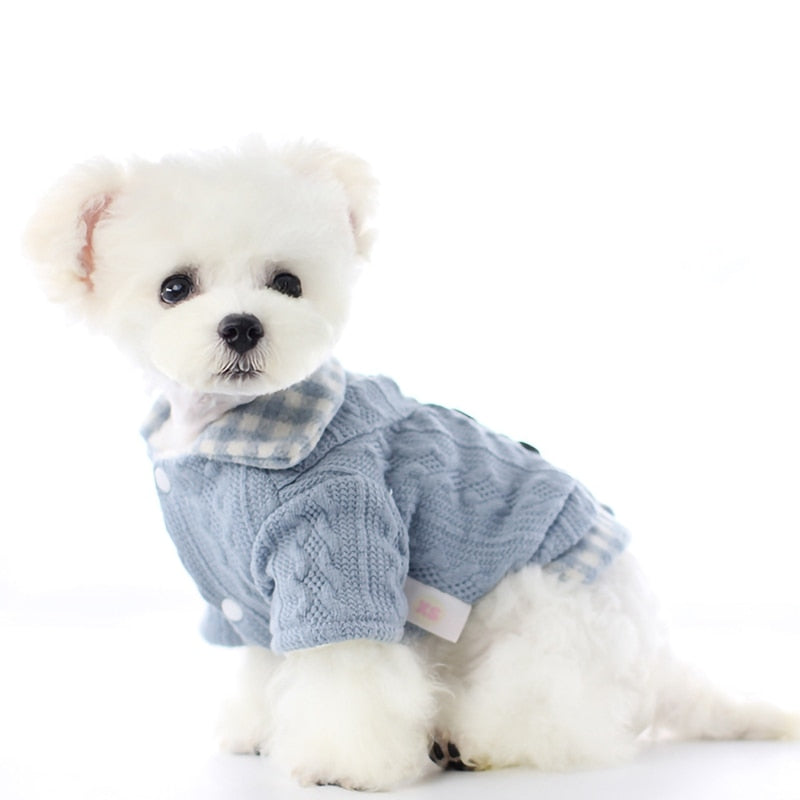 Dog Clothes For Small Dogs Knited Knited Sweater Dog Jumper Winter Warm Clothes Buttom Apparel Fake Two Pcs Plaid Design
