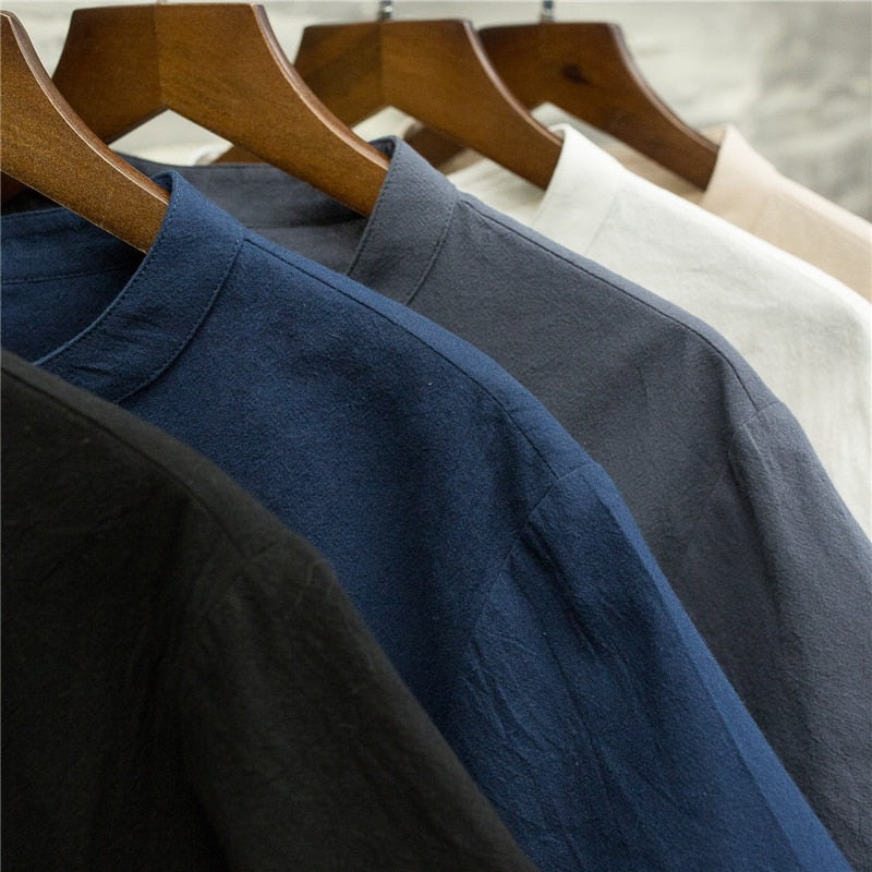 (Shirt + trousers) New Arrival Summer Style Men Cotton and Linen Shirts High Quality Fashion Casual Solid Men's Cropped Pants
