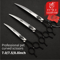 Fenice 7.0 7.5 8.0 Inch Professional Black Grooming Scissors Curved Shear for Teddy/Pomeranian Dogs Pet Grooming Tools JP 440C