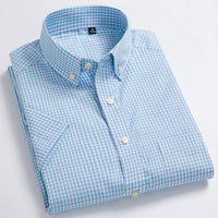 High Quality Men's Oxford Casual Shirts Leisure Design Plaid Men's Social Shirts 100% Cotton Short Sleeve Men's Dress Shirts