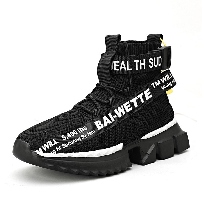 Men\'s High Top Casual Sports Shoes Flying Knitting Running Shoes High Street Popcorn Socks High Quality Men\'s Shoes