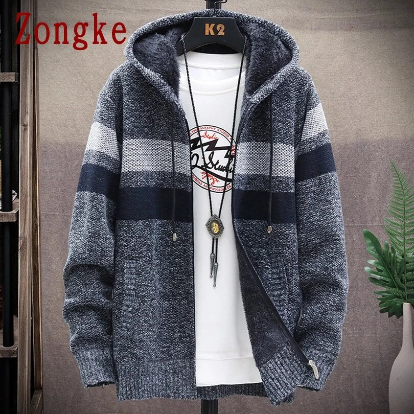 Winter Cardigan Sweater Men Coats Thick Hooded Cardigan Men Sweater Striped Mens Clothes Sweaters Cardigans 2022 M-4XL