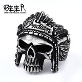 BEIER Chief Stainless Steel USA Indiana Motorcycle Rider Fashion Men's Skull Ring BR8-231 US Size 7-13