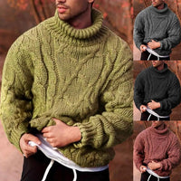 Men's Sweater Fashion Twist Braid Autumn Winter Knit Sweater Solid Color Cotton Warm Slim Fit Turtle-Neck Jumper Pullover свитер