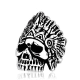 BEIER Chief Stainless Steel USA Indiana Motorcycle Rider Fashion Men's Skull Ring BR8-231 US Size 7-13