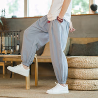 Chinese Style Harem Pants Men Streetwear Casual Joggers Mens Pants Cotton Linen Sweatpants Ankle-length Men Trousers M-5XL