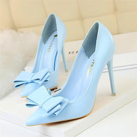 Fashion Sweet Bowknot Slip-on Women Shoes Soft Leather Shallow Pointed Office Shoes Women Pumps Autumn Fashion High Heels Shoes