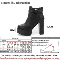Gdgydh Women Platform Heels Ankle Boots Zipper High Heels Female Booties Shoes Black Round Toe Ladies Shoes Big Size 2022 Autumn