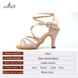 Ladingwu New Brand Satin and Mesh Color Khaki Latin Dance Shoes For Women's High Heel Shoes Ballroom Salsa Party Dance Shoes