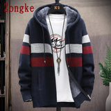 Winter Cardigan Sweater Men Coats Thick Hooded Cardigan Men Sweater Striped Mens Clothes Sweaters Cardigans 2022 M-4XL