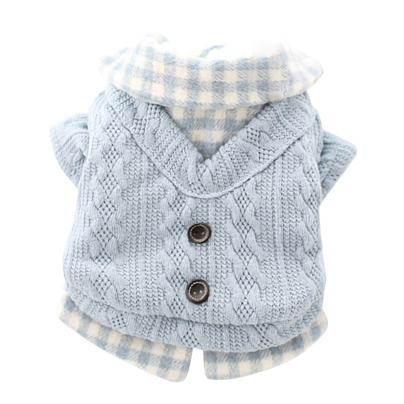 Dog Clothes For Small Dogs Knited Knited Sweater Dog Jumper Winter Warm Clothes Buttom Apparel Fake Two Pcs Plaid Design