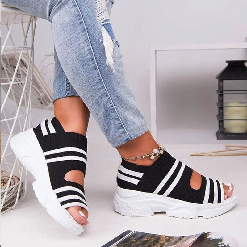 Women sandals 2022 summer shoes woman knitting breathable sandals wedges platform sandals lady comfortable shoes