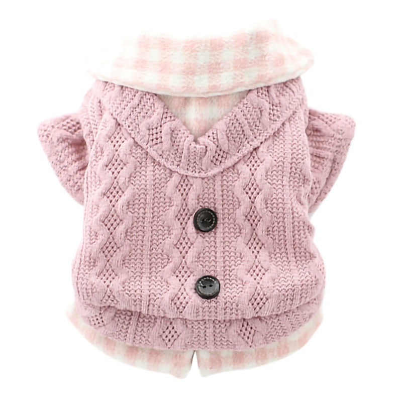 Dog Clothes For Small Dogs Knited Knited Sweater Dog Jumper Winter Warm Clothes Buttom Apparel Fake Two Pcs Plaid Design