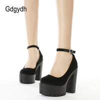 Gdgydh Spring Autumn Sexy Platform Women Pumps Shoes Woman Thick High Heels Shoes Female Black Rubber Sole Suede Platform Shoes