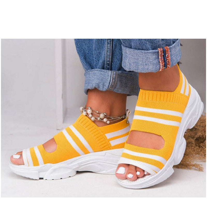 Women sandals 2022 summer shoes woman knitting breathable sandals wedges platform sandals lady comfortable shoes