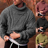 Men's Sweater Fashion Twist Braid Autumn Winter Knit Sweater Solid Color Cotton Warm Slim Fit Turtle-Neck Jumper Pullover свитер