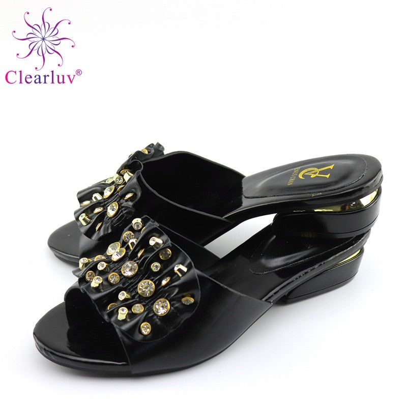 Newest African Women Shoes without bag set wedding with stripes Italian shoes possible matching bag ladies party shoes black