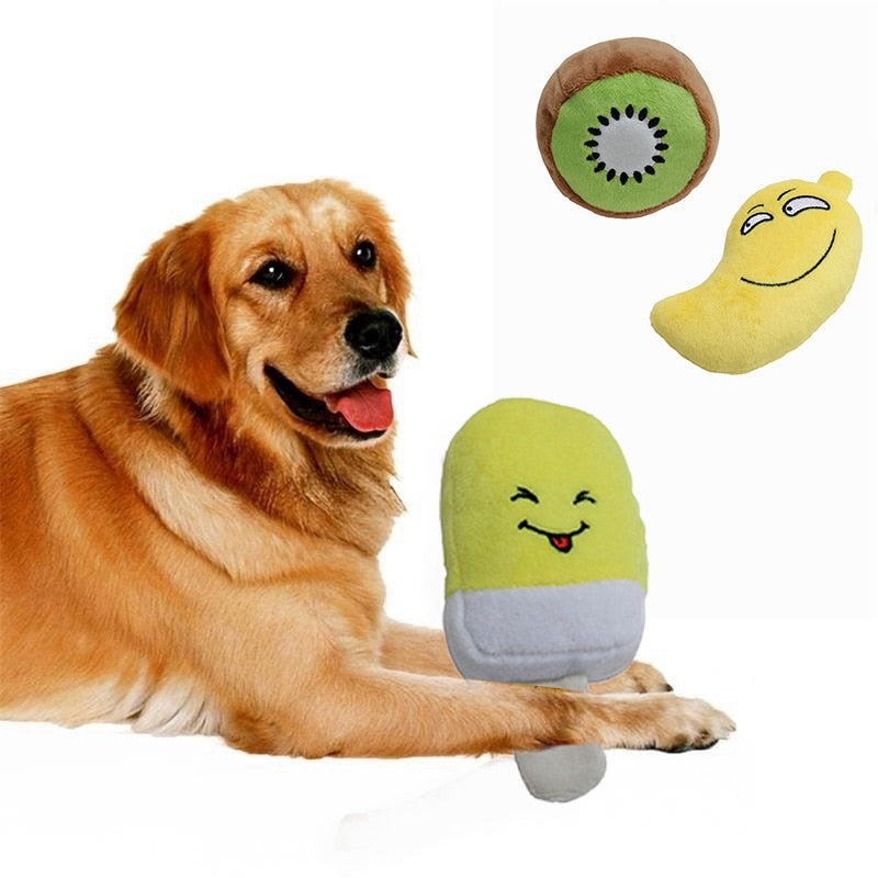 Dog Toys Plush Fruit Shaped Squeaky Cleaning Teeth Chew Toy Interactive Pet Molar Pet Toy For Dogs To Relieve Stress