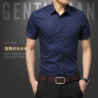 Summer New Men's Shirt Brand Luxury Men Cotton Short Sleeves Dress Shirt Turn-down Collar Cardigan Shirt Men Clothes