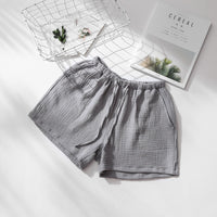Summer Couples Sleep Pants 100% Cotton Crepe Pajama Shorts Men and Women Elastic Waist Sleep Bottoms Solid Sleeping Shorts 2020
