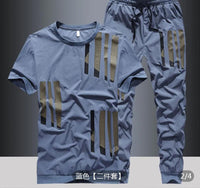 Summer new ice silk suit male summer youth fashion brand short sleeve T-shirt male loose pants casual sportswear male