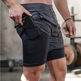 Men Shorts Running Gym Sports Shorts Pocket 2 In 1 Quick Dry Workout Training Gym Fitness Jogging Short Pants Summer Men Shorts