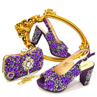 Venus Chan 2022 Nigerian Summer Hot Sale Luxury Fashion Ladies High Heel Slippers and Bags Set with Rhinestones for Wedding