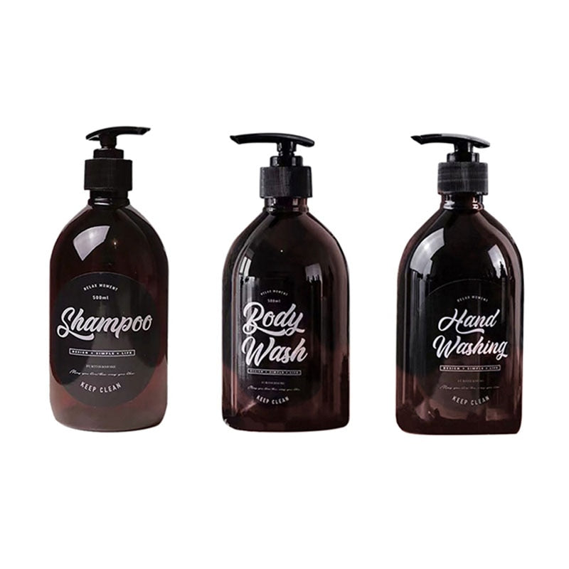 500ml Nordic PET Soap Bottle Brown Bathroom Shower Gel Refillable Bottles Shampoo Wash Hair Conditioner Lotions Press Dispenser