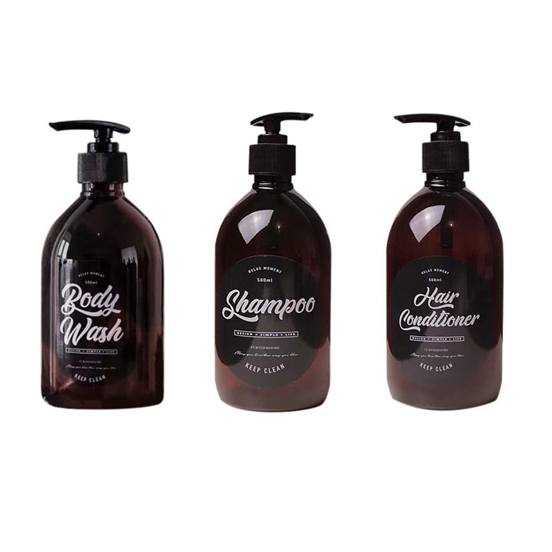 500ml Nordic PET Soap Bottle Brown Bathroom Shower Gel Refillable Bottles Shampoo Wash Hair Conditioner Lotions Press Dispenser