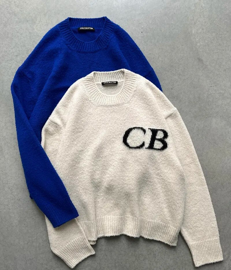 Letter Jacquard Logo Oversize Sweatshirts Men Women High Quality O-Neck Cole Buxton Knit Sweater