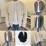 Men's Solid Color Slim-Fit Cardigan Zipper Sweater Autumn and Winter Sweater Coat Top Men Long Sleeve Stand Collar Sweater Coat