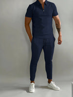 New Solid Color Men's Suit Summer Casual  Short Sleeve Polo Shirt Calf pants &for Men Streetwear Male tracksuit 2-piece set