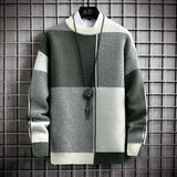 Half High Collar Color Blocking Warm Sweater/ High Quality Men Spring Autumn Slim Leisure Korean Long Sleeve Loose Knit Pullover